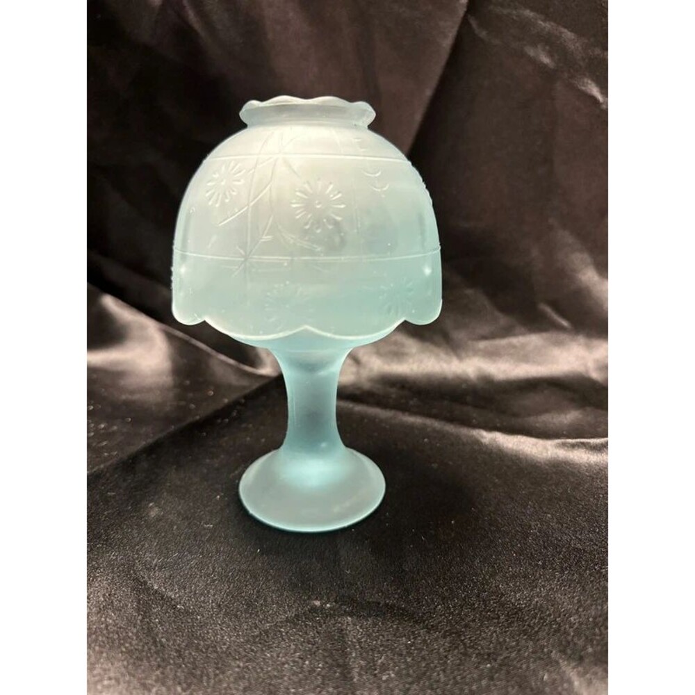 Vintage Light Blue Satin Glass Fairy Lamp